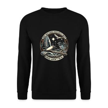 Vogelbeobachtung geht in beide Richtungen: Vögel sind nicht real - Unisex Pullover - Schwarz - Vorne - Alina (178cm) & Michal (187cm)