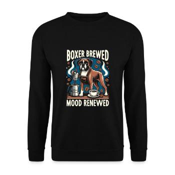 Boxer Brewed Mood Renewed Caffeine Lover Dog - Unisex Sweatshirt - black - Front - Alina (178cm) & Michal (187cm)