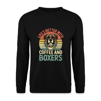 Retro-Leben ist besser mit Kaffee und Boxershorts - Unisex Pullover - Schwarz - Vorne - Alina (178cm) & Michal (187cm)