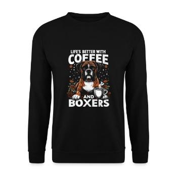 Das Leben ist besser mit Kaffee und Boxershorts Koffein - Unisex Pullover - Schwarz - Vorne - Alina (178cm) & Michal (187cm)
