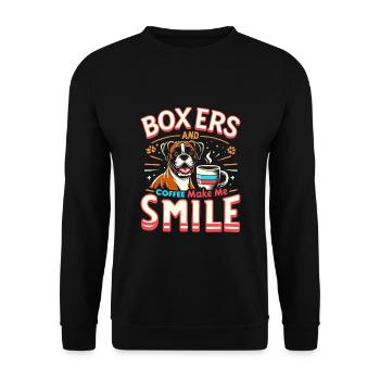 Boxers And Coffee Make Me Smile Caffeine Lover - Unisex Sweatshirt - black - Front - Alina (178cm) & Michal (187cm)