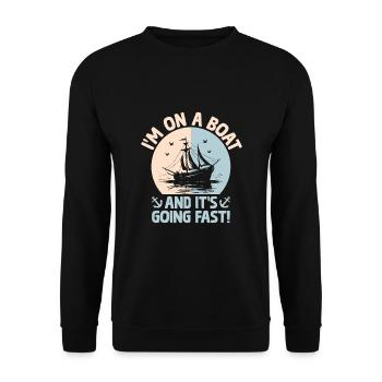 Ich bin auf einem Boot und es geht schnell Paddelboot - Unisex Pullover - Schwarz - Vorne - Alina (178cm) & Michal (187cm)