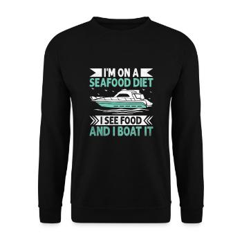 I'm On A Seafood Diet I See Food And I Boat It - Unisex Sweatshirt - black - Front - Alina (178cm) & Michal (187cm)