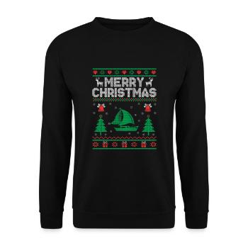 Weihnachtsmotto: Frohe Weihnachten Paddelboot - Unisex Pullover - Schwarz - Vorne - Alina (178cm) & Michal (187cm)