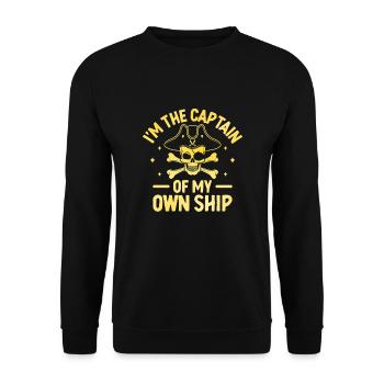 Ich bin der Kapitän meines eigenen Schiffes Piraten Jugend Design - Unisex Pullover - Schwarz - Vorne - Alina (178cm) & Michal (187cm)