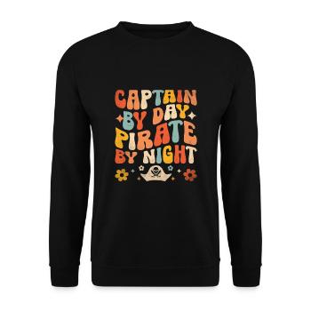 Kapitän bei Tag Pirat bei Nacht Piraten Jugend Design - Unisex Pullover - Schwarz - Vorne - Alina (178cm) & Michal (187cm)