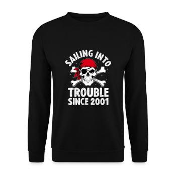 Sailing Into Trouble Since 2001 Pirate Youth - Unisex Sweatshirt - black - Front - Alina (178cm) & Michal (187cm)