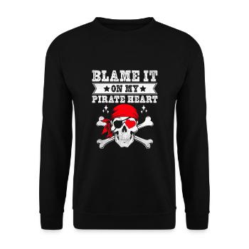 Schuld daran ist mein Piratenherz Piratenjugend Design - Unisex Pullover - Schwarz - Vorne - Alina (178cm) & Michal (187cm)