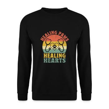 Heilende Pfoten Heilung Herzen Vielseitiges Tier - Unisex Pullover - Schwarz - Vorne - Alina (178cm) & Michal (187cm)