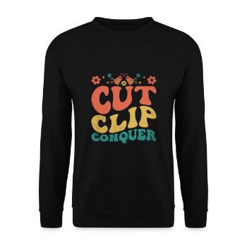 Cut Clip Conquer Couponer Shopper Geld sparen - Unisex Pullover - Schwarz - Vorne - Alina (178cm) & Michal (187cm)