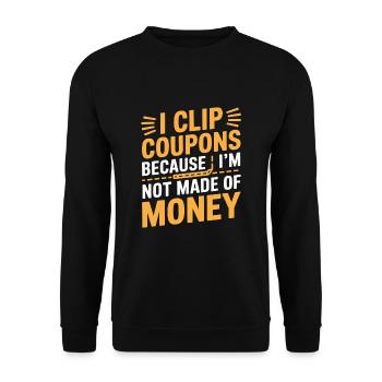 Ich schneide Coupons ab, weil ich nicht aus Geld gemacht bin - Unisex Pullover - Schwarz - Vorne - Alina (178cm) & Michal (187cm)