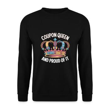 Coupon Queen und Stolz darauf Couponer Shopper Speichern - Unisex Pullover - Schwarz - Vorne - Alina (178cm) & Michal (187cm)