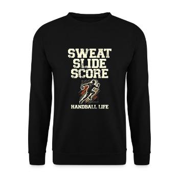 Sweat Slide Score Handball Life Handball Sports - Sweat-shirt Unisexe - noir - Devant - Alina (178cm) & Michal (187cm)