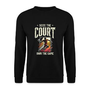Ergreifen Sie das Spielfeld Besitzen Sie das Spiel Handball Sport - Unisex Pullover - Schwarz - Vorne - Alina (178cm) & Michal (187cm)