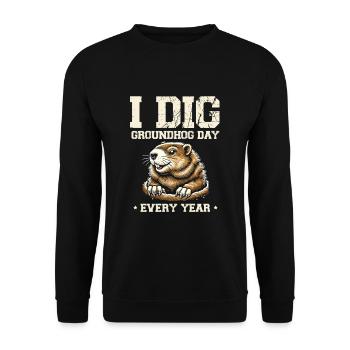 I Dig Groundhog Day Every Year Cute Animal - Unisex Sweatshirt - black - Front - Alina (178cm) & Michal (187cm)