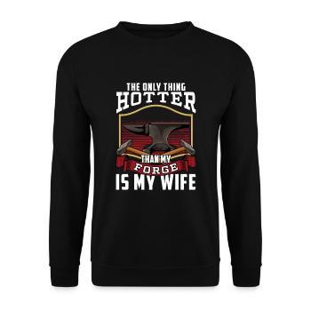 Heißer Als Meine Schmiede - Metallschmied Humor - Unisex Pullover - Schwarz - Vorne - Alina (178cm) & Michal (187cm)