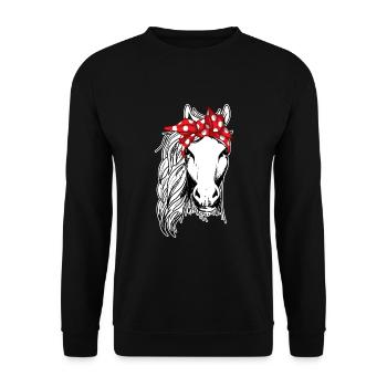 Cooles Pferd mit Bandana - Unisex Pullover - Schwarz - Vorne - Alina (178cm) & Michal (187cm)