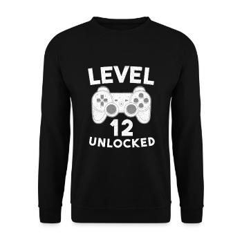 Level 12 Unlocked 12 Birthday Shirt - Unisex Sweatshirt - black - Front - Alina (178cm) & Michal (187cm)
