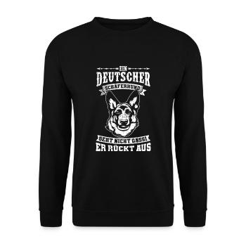 Deutscher Schäferhund rückt aus Geschenkidee - Unisex Pullover - Schwarz - Vorne - Alina (178cm) & Michal (187cm)