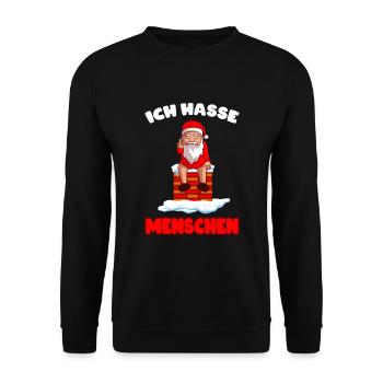 Ich hasse Menschen Weihnachten Weihnachtsmann - Unisex Pullover - Schwarz - Vorne - Alina (178cm) & Michal (187cm)