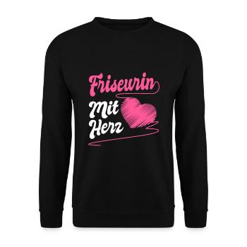 Friseurin mit Herz Haare schneiden mit Liebe - Unisex Pullover - Schwarz - Vorne - Alina (178cm) & Michal (187cm)