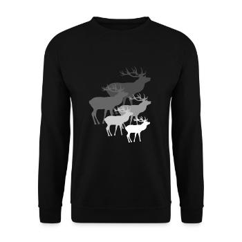 Deer with antlers, deer, roebuck, red deer, gray - Unisex Sweatshirt - black - Front - Alina (178cm) & Michal (187cm)