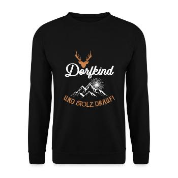 Dorfkind und stolz drauf lustige Sprüche Bayern - Unisex Pullover - Schwarz - Vorne - Alina (178cm) & Michal (187cm)