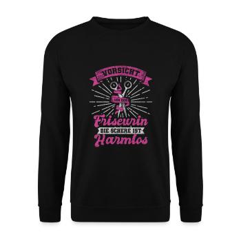 Friseurin Harmlos - Unisex Pullover - Schwarz - Vorne - Alina (178cm) & Michal (187cm)