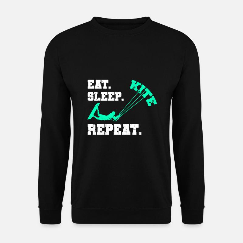 Eat Sleep Kite Repeat Kiteboarding Geschenkidee - Unisex Pullover - Schwarz