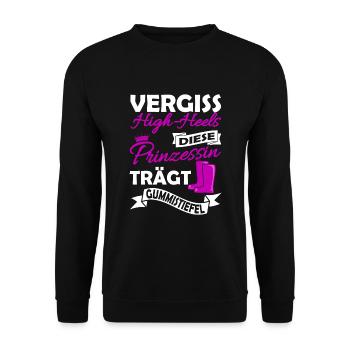 Landwirtin Spruch - Prinzessin Gummistiefel - Unisex Pullover - Schwarz - Vorne - Alina (178cm) & Michal (187cm)