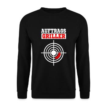 "Auftragsgriller" grillen lustiger Grillspruch - Unisex Pullover - Schwarz - Vorne - Alina (178cm) & Michal (187cm)