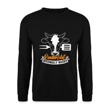 Rinderfilet Krümelt Nicht Grillen BBQ Grillmeister - Unisex Pullover - Schwarz - Vorne - Alina (178cm) & Michal (187cm)