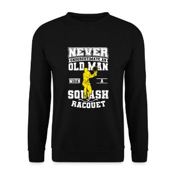 Squash Spieler Alter Mann - Unisex Pullover - Schwarz - Vorne - Alina (178cm) & Michal (187cm)