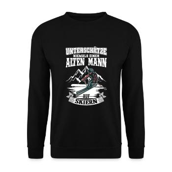 Unterschätze niemals einen alten Mann auf Skiern - Unisex Pullover - Schwarz - Vorne - Alina (178cm) & Michal (187cm)