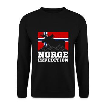 Norwegen Expedition Berge Elch Flagge - Unisex Pullover - Schwarz - Vorne - Alina (178cm) & Michal (187cm)