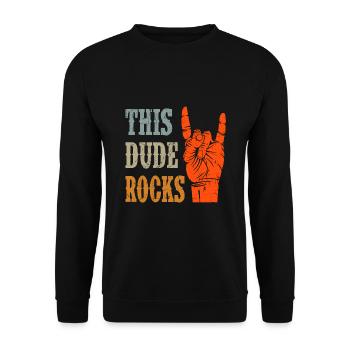 Rock n Roll This Dude Rocks Heavy Metal - Unisex Pullover - Schwarz - Vorne - Alina (178cm) & Michal (187cm)