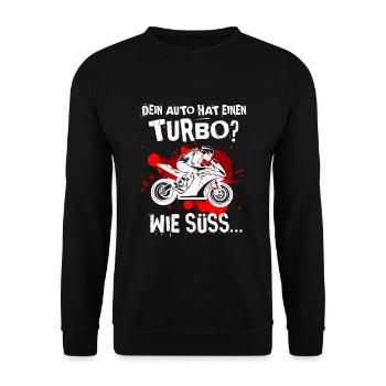 Motorrad Turbo Superbike lustiger Spruch - Unisex Pullover - Schwarz - Vorne - Alina (178cm) & Michal (187cm)