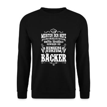 Bäcker-Meister Bäckerei Konditor lustige Sprüche - Unisex Pullover - Schwarz - Vorne - Alina (178cm) & Michal (187cm)