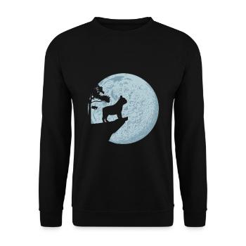 Französische Bulldogge Vollmond Hundeliebhaber - Unisex Pullover - Schwarz - Vorne - Alina (178cm) & Michal (187cm)
