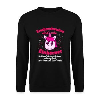 Lustiger Krankenschwester Spruch Einhorn Geschenki - Unisex Pullover - Schwarz - Vorne - Alina (178cm) & Michal (187cm)