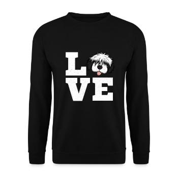 Bobtail-Pudel-Mischling Hund Geschenk - Unisex Pullover - Schwarz - Vorne - Alina (178cm) & Michal (187cm)