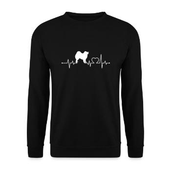 Samojede Herzschlag Hunde Heartbeat Geschenk - Unisex Pullover - Schwarz - Vorne - Alina (178cm) & Michal (187cm)