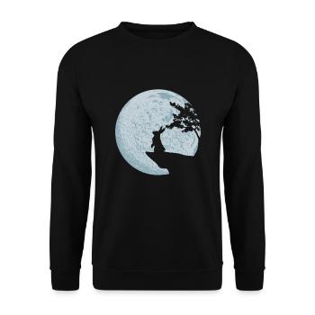 Hase Geschenkidee Kaninchen Mond Osterhase - Unisex Pullover - Schwarz - Vorne - Alina (178cm) & Michal (187cm)