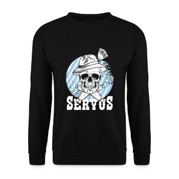 Totenkopf Weißwurst Pirat Bayern Skull Servus - Unisex Pullover - Schwarz - Vorne - Alina (178cm) & Michal (187cm)