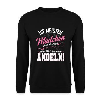 Echte Mädchen Angeln Spruch Anglerin Fischerin - Unisex Pullover - Schwarz - Vorne - Alina (178cm) & Michal (187cm)