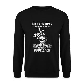 Dudelsack Opa Dudelsackspieler Schottland - Unisex Pullover - Schwarz - Vorne - Alina (178cm) & Michal (187cm)
