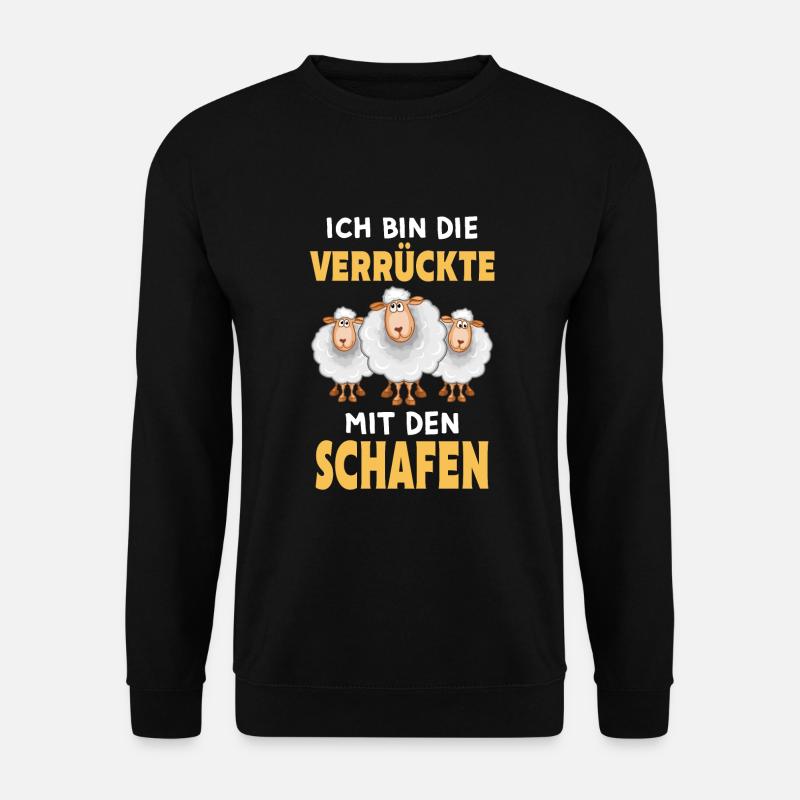 Ich bin die Verrückte mit den Schafen - Unisex Pullover - Schwarz