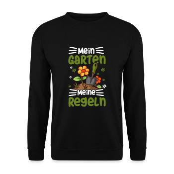 Mein Garten Meine Regeln Lustig Gärtner - Unisex Pullover - Schwarz - Vorne - Alina (178cm) & Michal (187cm)