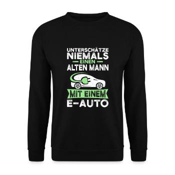 Elektroauto E-Auto Fahrer Spruch Elektromobilität - Unisex Pullover - Schwarz - Vorne - Alina (178cm) & Michal (187cm)