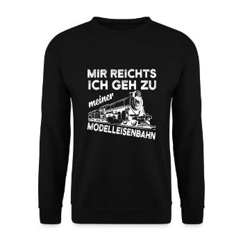 Modelleisenbahn Eisenbahn Modellbau Spruch - Unisex Pullover - Schwarz - Vorne - Alina (178cm) & Michal (187cm)